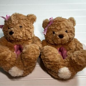 Teddy Bear Plush Girls Slippers Size 7/8 NWT